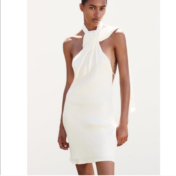 ZARA * Bloggers fav SATIN MINI SHORT DRESS WHITE flower - Picture 13 of 13